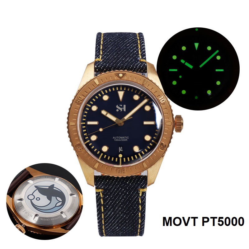 Canvas Strap Watch - Reloj de pulsera mecánico de bronce